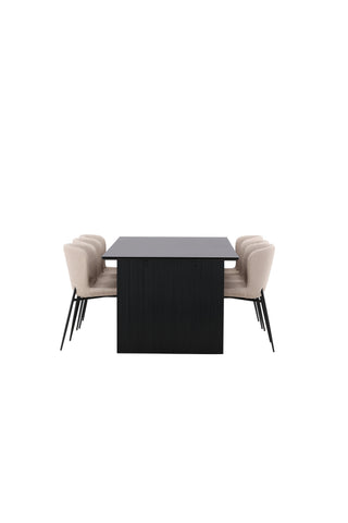 Venture Home Vail Matbord - Svart / Rökt Svart MDF + Modesto Matstol - Grå / Rökt Svart Boucle _6