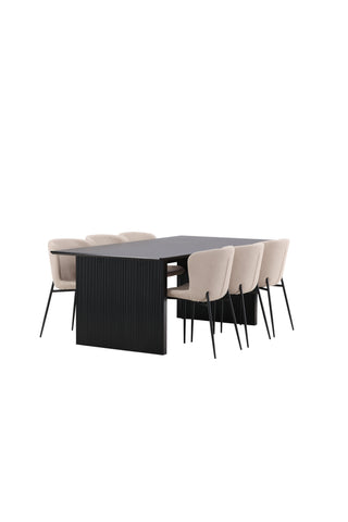 Venture Home Vail Matbord - Svart / Rökt Svart MDF + Modesto Matstol - Grå / Rökt Svart Boucle _6
