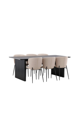 Venture Home Vail Matbord - Svart / Rökt Svart MDF + Modesto Matstol - Grå / Rökt Svart Boucle _6