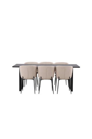 Venture Home Vail Matbord - Svart / Rökt Svart MDF + Modesto Matstol - Grå / Rökt Svart Boucle _6