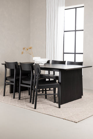 Venture Home Vail Matbord - Svart / Rökt Svart MDF + Montros Matstol - Naturligt / Naturgummiträ _6