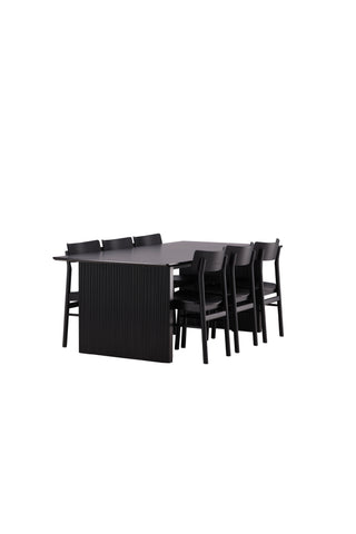 Venture Home Vail Matbord - Svart / Rökt Svart MDF + Montros Matstol - Naturligt / Naturgummiträ _6