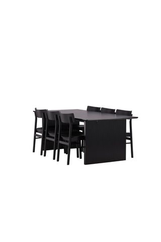Venture Home Vail Matbord - Svart / Rökt Svart MDF + Montros Matstol - Naturligt / Naturgummiträ _6