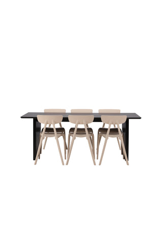 Venture Home Vail Matbord - Svart / Rökt Svart MDF +Ursholmen Matstol - Natur/beige Polypropylen _6