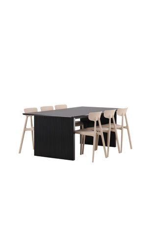 Venture Home Vail Matbord - Svart / Rökt Svart MDF +Ursholmen Matstol - Natur/beige Polypropylen _6