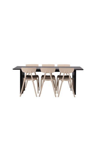 Venture Home Vail Matbord - Svart / Rökt Svart MDF +Ursholmen Matstol - Natur/beige Polypropylen _6