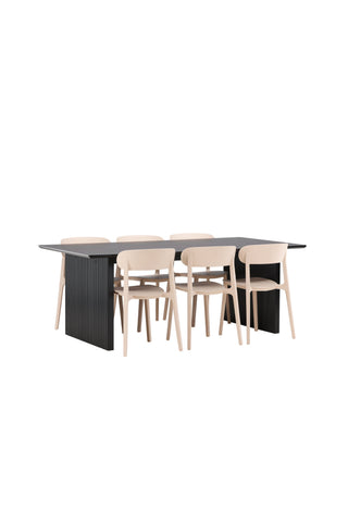 Venture Home Vail Matbord - Svart / Rökt Svart MDF +Åstol Matstol - Natur Träplastkomposit _6