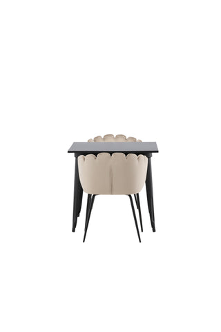 Venture Home Tempe Matbord - Svart / Svart MDF +Limhamn Light Chair - Svart / Beige Sammet _2
