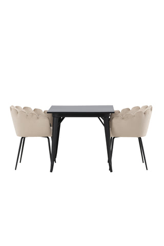 Venture Home Tempe Matbord - Svart / Svart MDF +Limhamn Stol - Svart / Beige sammet _2