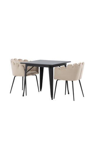 Venture Home Tempe Matbord - Svart / Svart MDF +Limhamn Stol - Svart / Beige sammet _2
