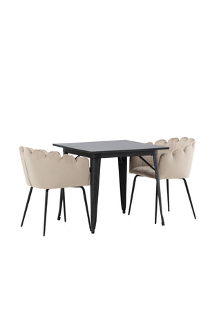 Venture Home Tempe Matbord - Svart / Svart MDF +Limhamn Stol - Svart / Beige sammet _2