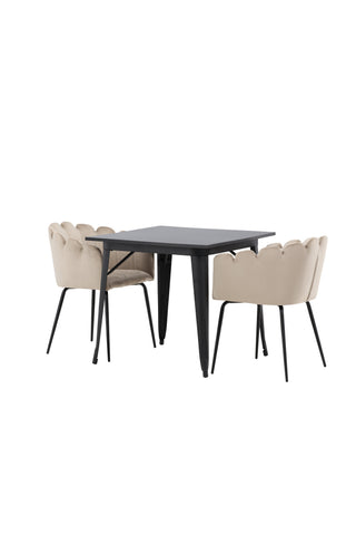 Venture Home Tempe Matbord - Svart / Svart MDF +Limhamn Stol - Svart / Beige sammet _2
