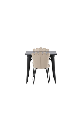 Venture Home Tempe Matbord - Svart / Svart MDF + Montros Matstol - Naturligt / Naturligt gummiträ _2