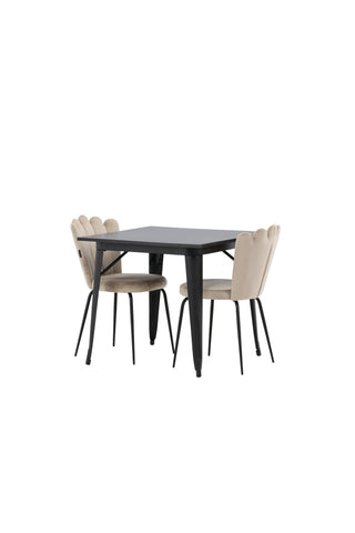 Venture Home Tempe Matbord - Svart / Svart MDF +Limhamn Light Chair - Svart / Beige Sammet _2