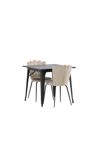Venture Home Tempe Matbord - Svart / Svart MDF +Limhamn Light Chair - Svart / Beige Sammet _2