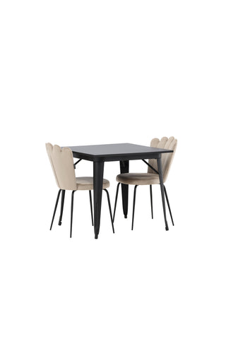 Venture Home Tempe Matbord - Svart / Svart MDF +Limhamn Light Chair - Svart / Beige Sammet _2