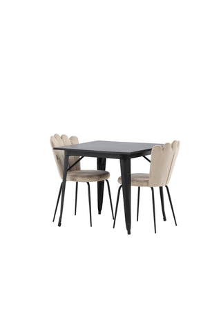 Venture Home Tempe Matbord - Svart / Svart MDF +Limhamn Light Chair - Svart / Beige Sammet _2