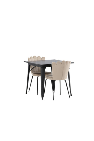 Venture Home Tempe Matbord - Svart / Svart MDF +Limhamn Light Chair - Svart / Beige Sammet _2