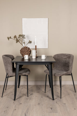 Venture Home Tempe Matbord - Svart / Svart MDF + Modesto Matstol - Grå / Rökt Svart Boucle _2