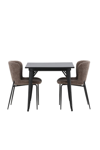 Venture Home Tempe Matbord - Svart / Svart MDF + Modesto Matstol - Grå / Rökt Svart Boucle _2
