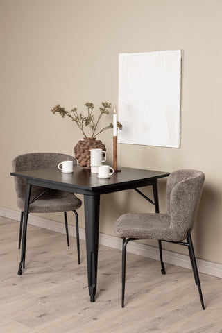 Venture Home Tempe Matbord - Svart / Svart MDF + Modesto Matstol - Grå / Rökt Svart Boucle _2