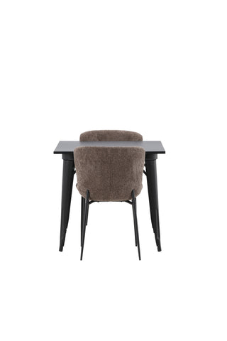 Venture Home Tempe Matbord - Svart / Svart MDF + Modesto Matstol - Grå / Rökt Svart Boucle _2