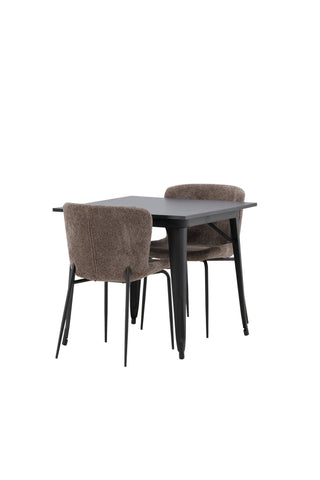 Venture Home Tempe Matbord - Svart / Svart MDF + Modesto Matstol - Grå / Rökt Svart Boucle _2