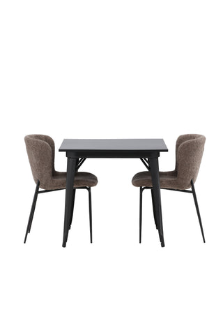 Venture Home Tempe Matbord - Svart / Svart MDF + Modesto Matstol - Grå / Rökt Svart Boucle _2