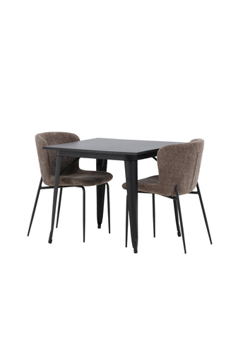Venture Home Tempe Matbord - Svart / Svart MDF + Modesto Matstol - Grå / Rökt Svart Boucle _2