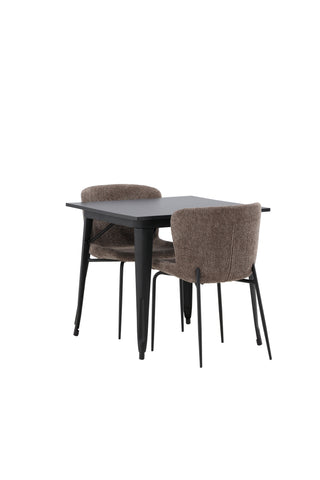 Venture Home Tempe Matbord - Svart / Svart MDF + Modesto Matstol - Grå / Rökt Svart Boucle _2