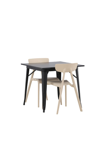 Venture Home Tempe Matbord - Svart / Svart MDF +Ursholmen Matstol - Natur/beige Polypropylen _2