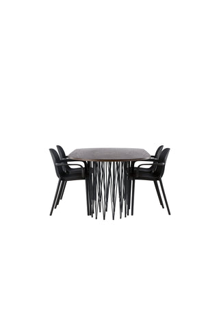 Venture Home Ovalt matbord i sten - Svart / Moccafaner +Chico Matstol - Svart / Vit Boucle _4
