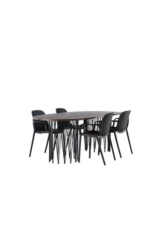 Venture Home Ovalt matbord i sten - Svart / Moccafaner +Baltimore Matstol - Svart / Svart plast _4