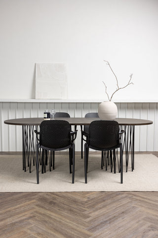 Venture Home Ovalt matbord i sten - Svart / Moccafaner +Baltimore Matstol - Svart / Svart plast _4