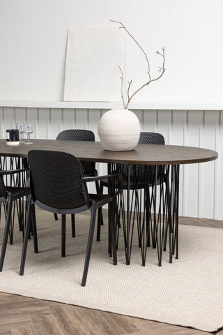 Venture Home Ovalt matbord i sten - Svart / Moccafaner +Baltimore Matstol - Svart / Svart plast _4