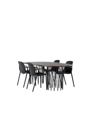 Venture Home Ovalt matbord i sten - Svart / Moccafaner +Baltimore Matstol - Svart / Svart plast _4