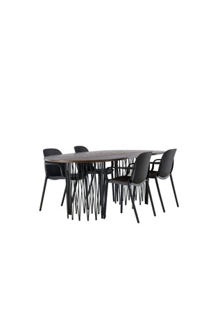 Venture Home Ovalt matbord i sten - Svart / Moccafaner +Baltimore Matstol - Svart / Svart plast _4