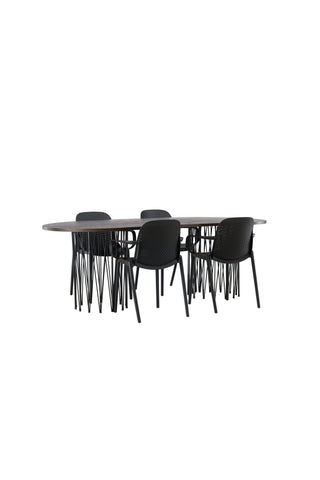 Venture Home Ovalt matbord i sten - Svart / Moccafaner +Baltimore Matstol - Svart / Svart plast _4