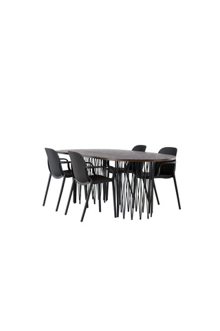 Venture Home Ovalt matbord i sten - Svart / Moccafaner +Baltimore Matstol - Svart / Svart plast _4