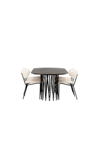 Venture Home Ovalt matbord i sten - Svart / Moccafaner +Crosett Matstol - Mattsvart / Mattsvart plast _4