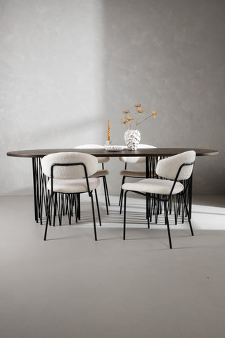 Venture Home Ovalt matbord i sten - Svart / Moccafaner +Chico Matstol - Svart / Vit Boucle _4