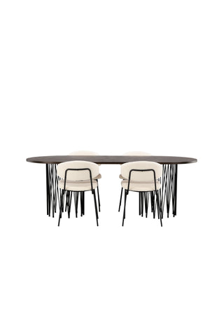 Venture Home Ovalt matbord i sten - Svart / Moccafaner +Chico Matstol - Svart / Vit Boucle _4