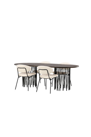 Venture Home Ovalt matbord i sten - Svart / Moccafaner +Chico Matstol - Svart / Vit Boucle _4