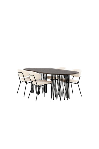 Venture Home Ovalt matbord i sten - Svart / Moccafaner +Chico Matstol - Svart / Vit Boucle _4