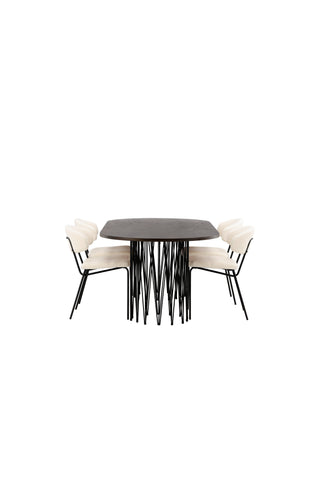 Venture Home Ovalt matbord i sten - Svart / Moccafaner +Chico Matstol - Svart / Vit Boucle _4