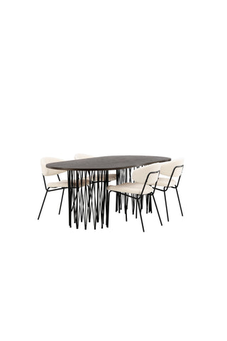 Venture Home Ovalt matbord i sten - Svart / Moccafaner +Chico Matstol - Svart / Vit Boucle _4