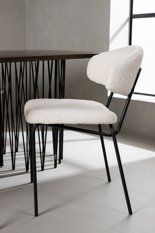 Venture Home Ovalt matbord i sten - Svart / Moccafaner +Chico Matstol - Svart / Vit Boucle _4
