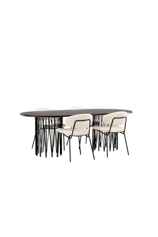 Venture Home Ovalt matbord i sten - Svart / Moccafaner +Chico Matstol - Svart / Vit Boucle _4