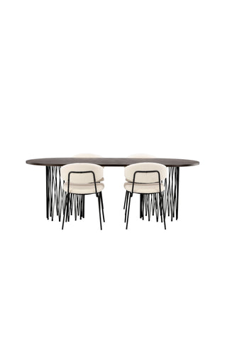 Venture Home Ovalt matbord i sten - Svart / Moccafaner +Chico Matstol - Svart / Vit Boucle _4