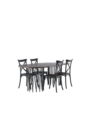 Venture Home Ovalt matbord i sten - Svart / Moccafaner +Crosett Matstol - Mattsvart / Mattsvart plast _4